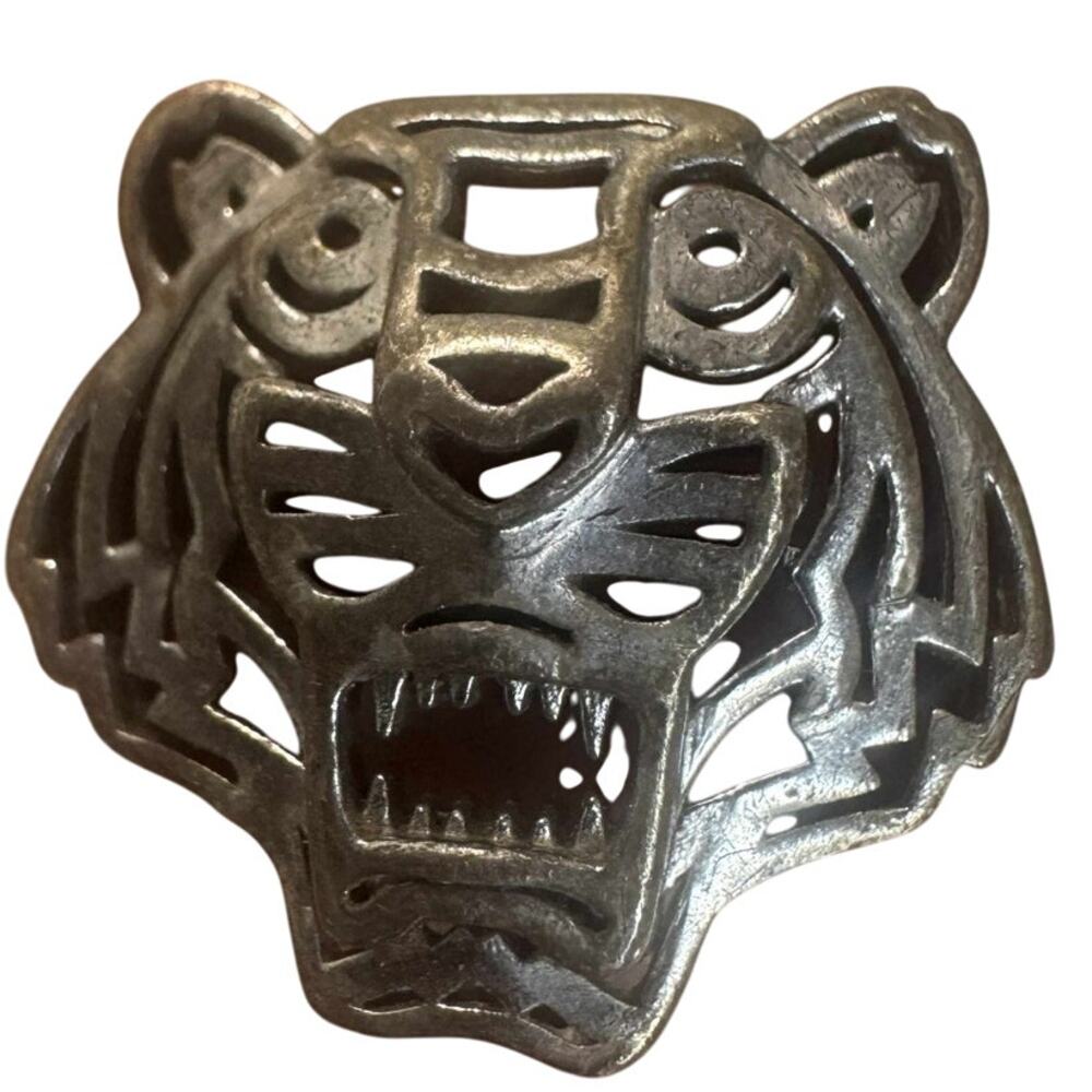 KENZO Tiger Band Ring Silver Tone Designer Statement Logo Ring